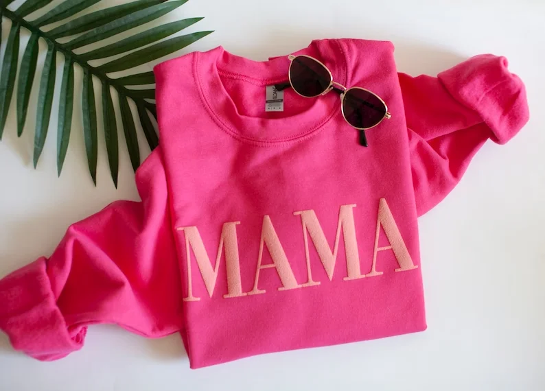 Mama Sweatshirt Pink Mama Girl Mom Sweatshirt Puff Print Gift for Her Pregnancy Reveal Mom Shirt Mother\'s Day Gift