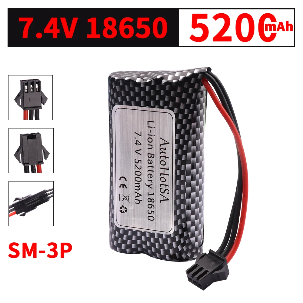 7.4V 5200mAh 18650 Battery for MN128 MN78 LC79 MN82 Remote Control Car Battery  Watch Gesture Sensing Twisted RC Stunt Car toys