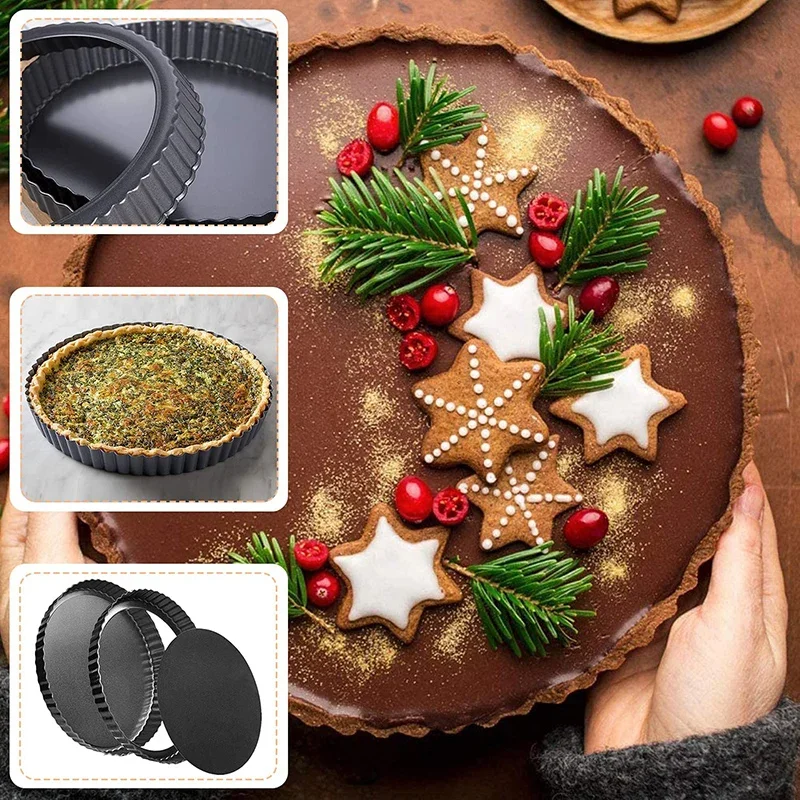 Non-Stick Tart Quiche Flan Pan Molds Pie Pizza Cake Round Mould Removable Loose Bottom Fluted Heavy Duty Pie Pan Bakeware