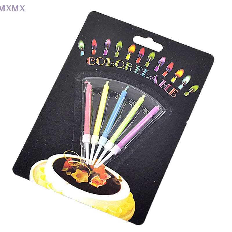 Velas de llama coloridas, 5/6 unidades por paquete, velas para tarta de cumpleaños, fiesta de boda, decoración, suministros de fiesta para niños