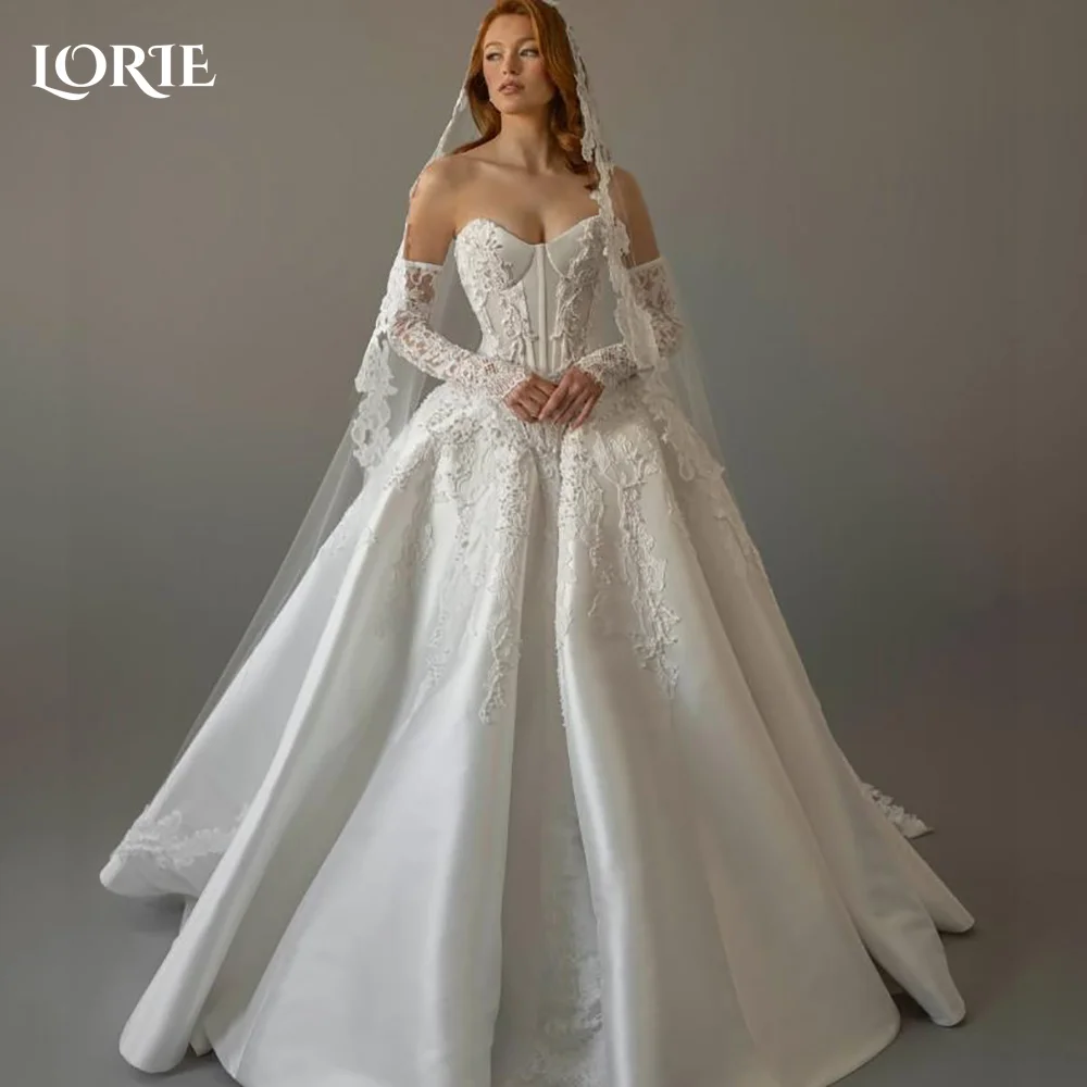 LORIE Lace Vintage Wedding Dresses Applique Puff Sleeve A-Line Backless Boho Bridal Gown Customized Party Dresses 2026 Club Gown