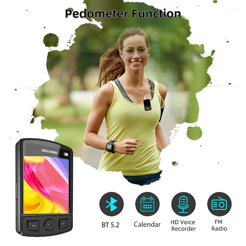 Reproductor MP3 con Pantalla Táctil Bluetooth 5.2 de 1.78'', Reproductor de Música HiFi con Libro Electrónico, Radio FM, Video, Grabadora, Altavoz Integrado de 8-128 GB