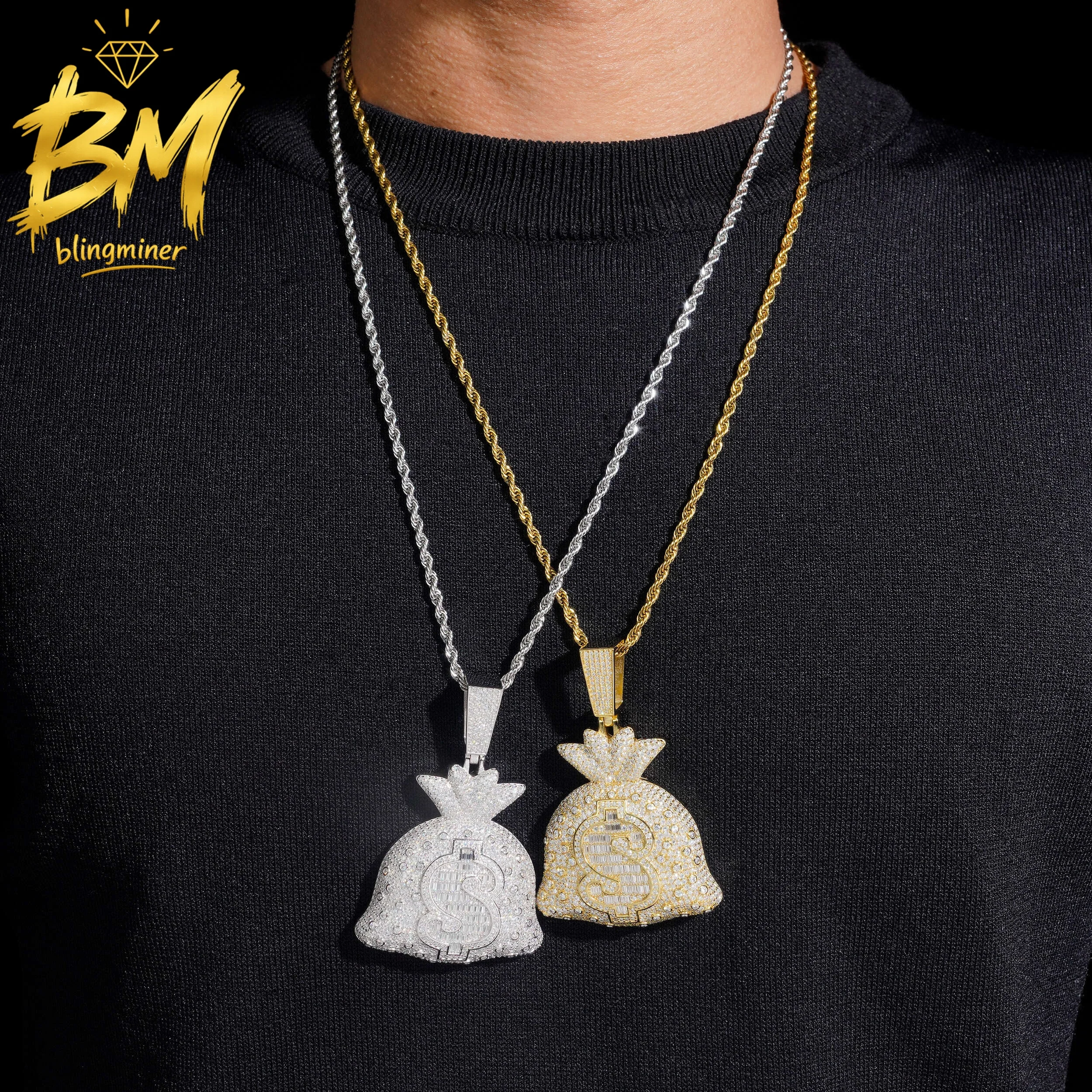 Blingminer US Dollars VVS Moissanite Pendant For Men Women S925 Silver Pendants Jewelry Pass Diamonds Tester GRA Free Shipping