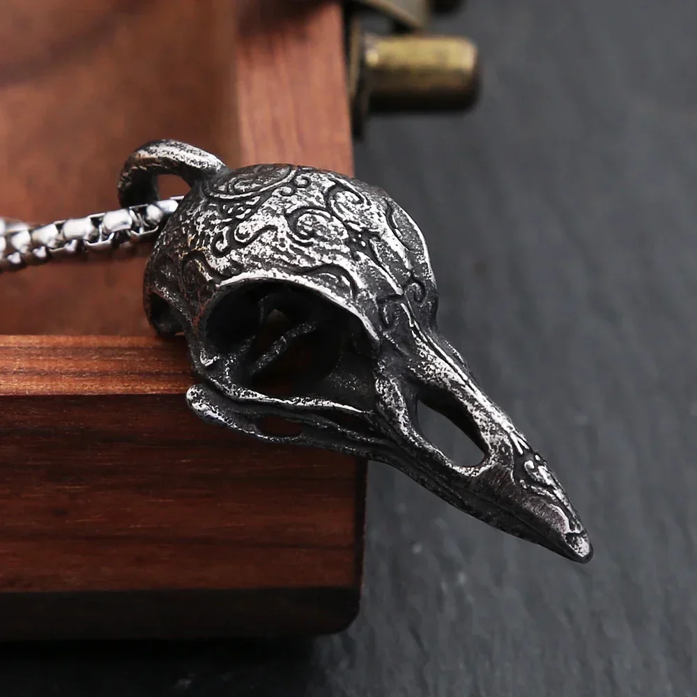 Punk Fashion Nordic Crow Pendant For Men Stainless Steel Vintage Raven Skull Necklace Viking Amulet Jewelry Gift Dropshipping