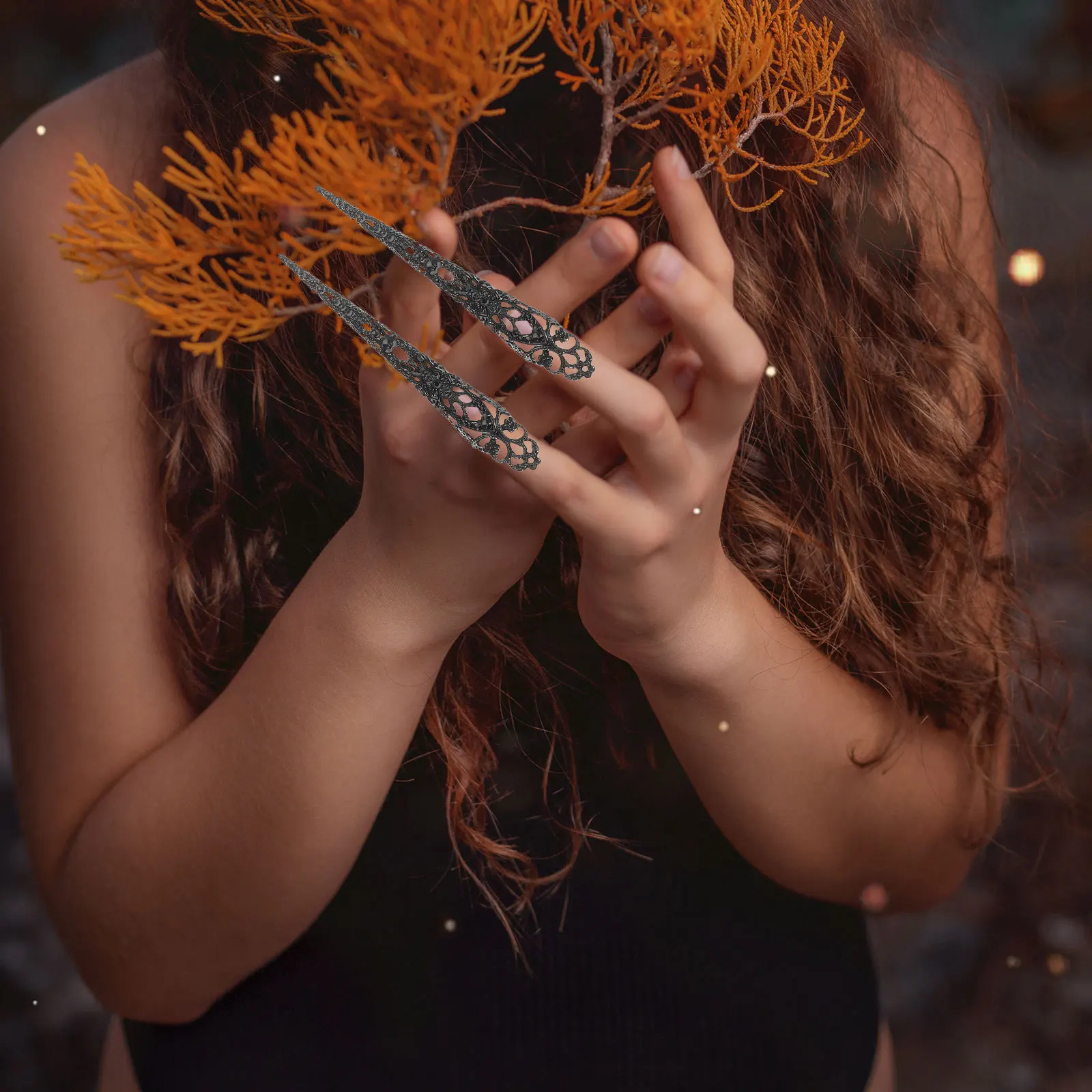 

10 шт., длинные искусственные ногти, коготь, винтажные украшения на палец для Хэллоуина, косплей, вечерние, праздничный костюм, декоративные кольца для ногтей