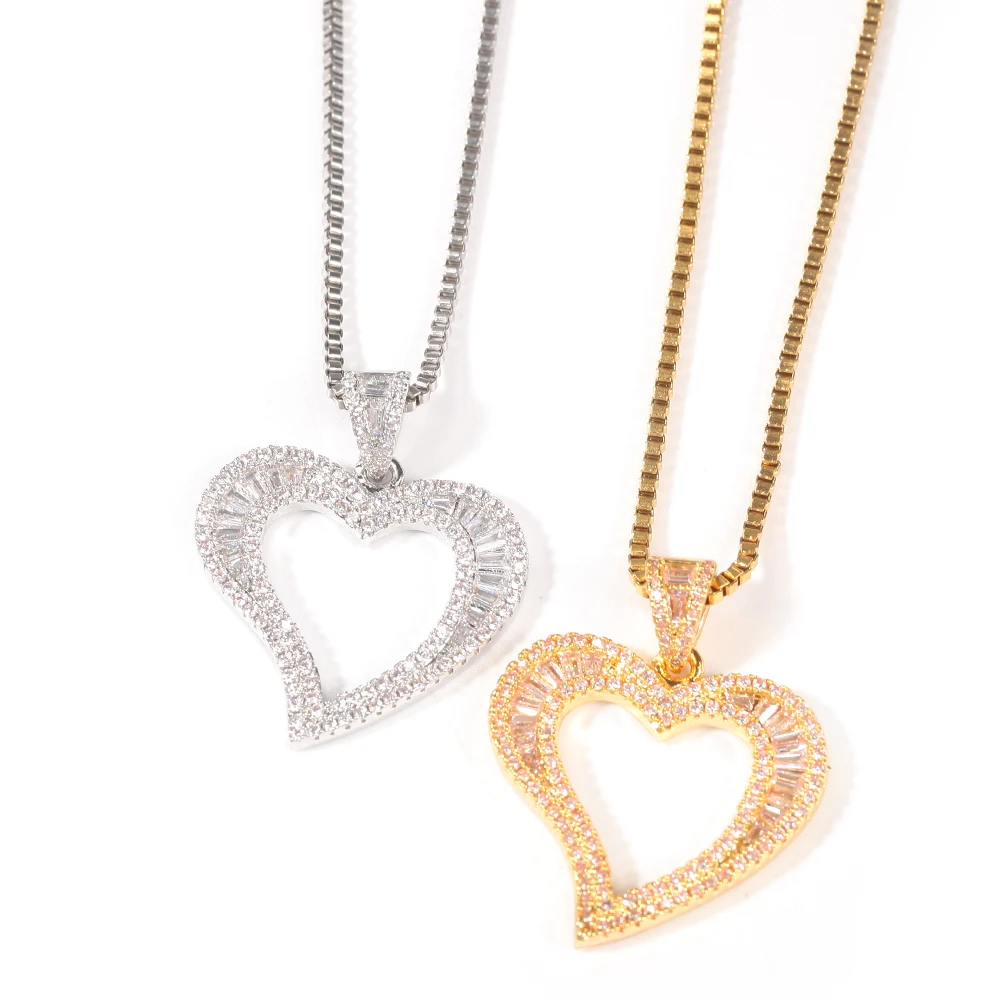 Uwin Mini Hollow Heart Pendant Iced Out Bling Charm With Box Chain Necklace Women Accessories Chains For Kids Jewelry Gift