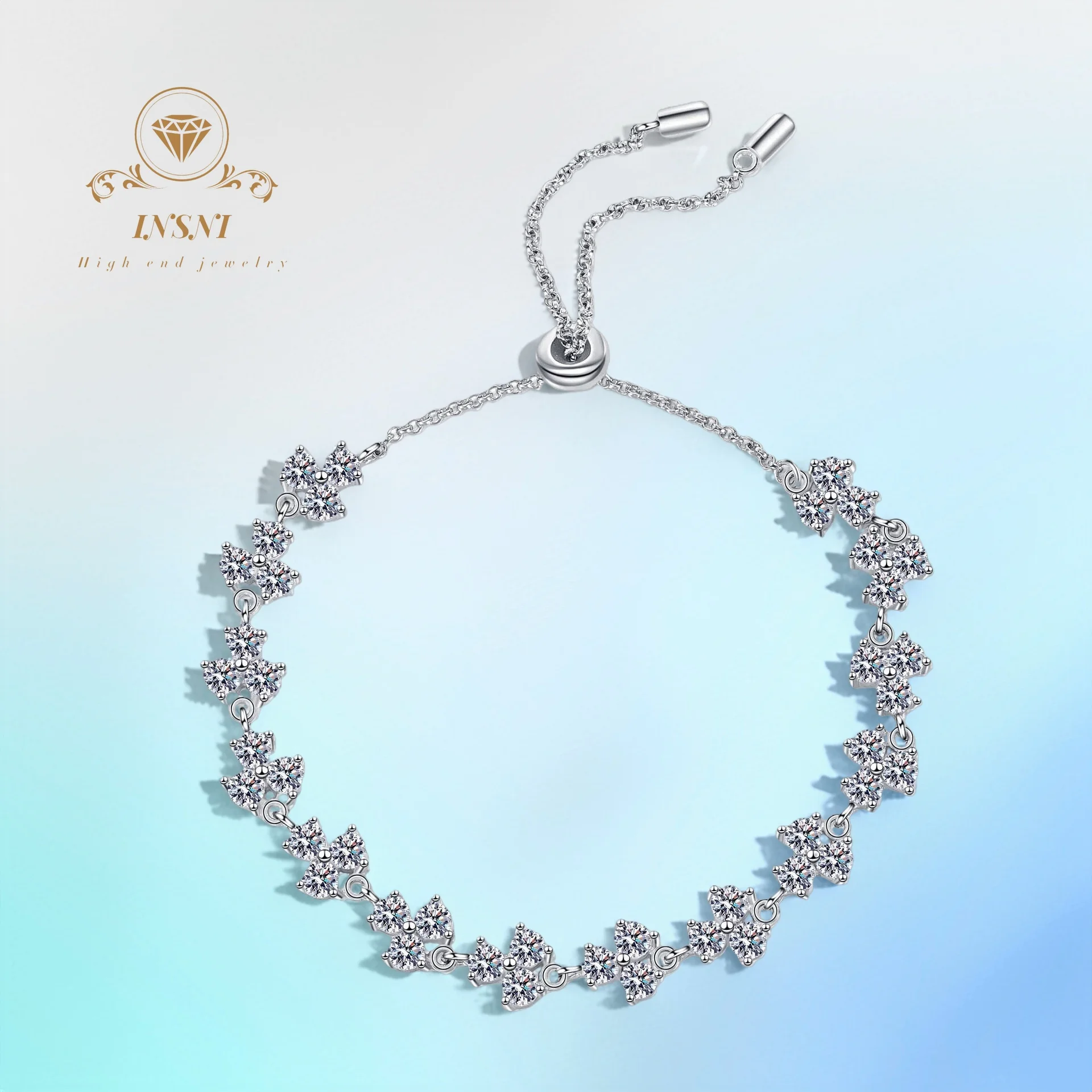 

Certified 1Ct Lucky Clover Moissanite Push-Pull Adjustable Bracelet S925 Silver PT950 Gold Plated Minimalist Luxury Women