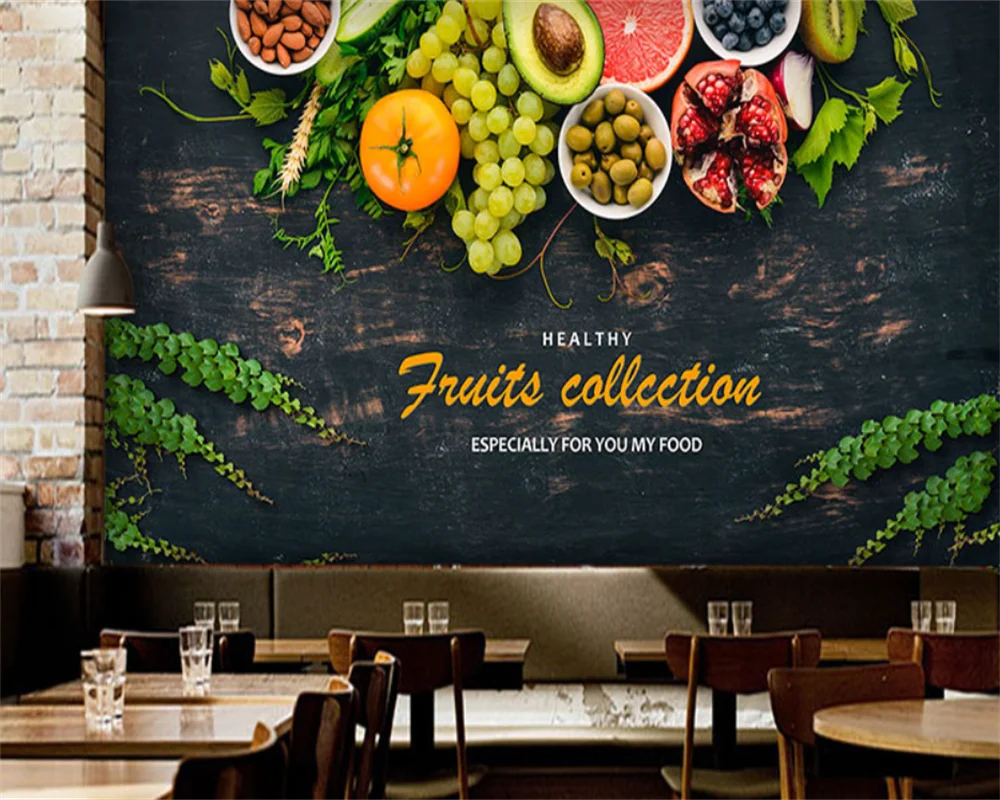 beibehang Customized modern vegetable and fruit shop background supermarket fruit juice wallpaper papel de parede wall paper