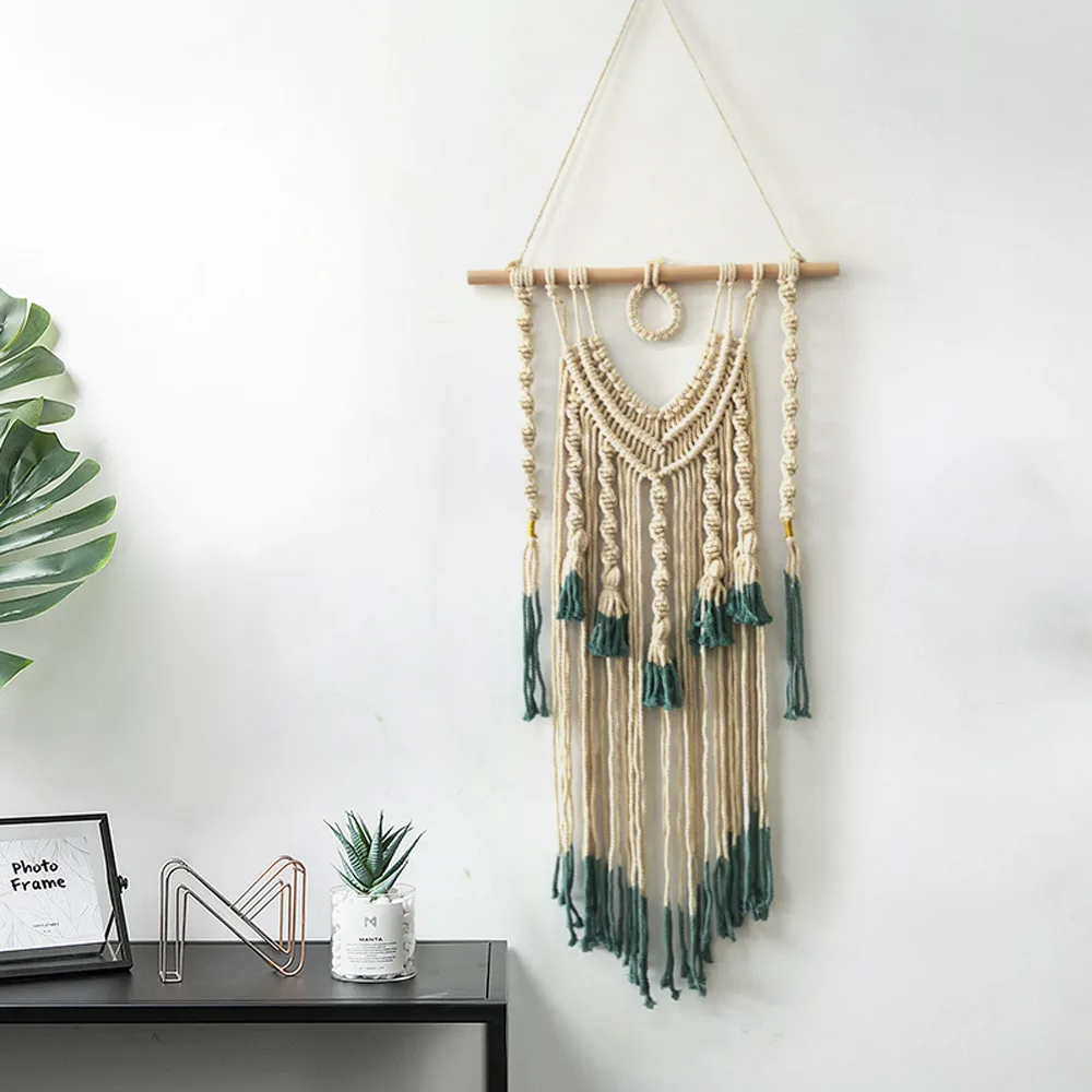 Macrame Wall Hanging Hand Woven Tassel Tapestry Boho Wall Decor for Bedroom Living Room Wedding Background Ornament