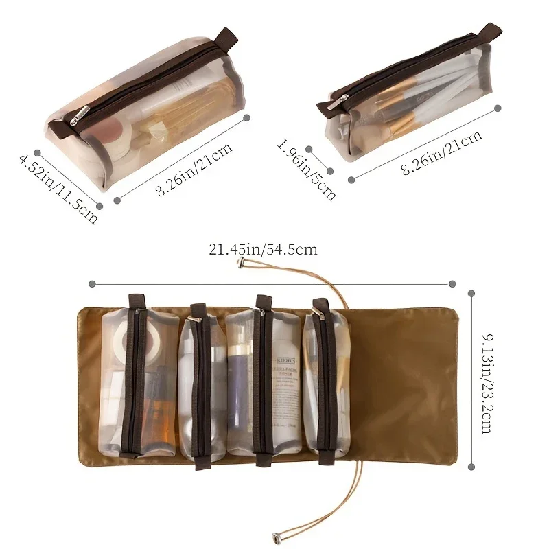 Foldable 4 In 1 Wash Bag Portable Travel Makeup Bag for Women, Detachable Nylon Mesh Storage Bags Large Cosmetic Toilet Bag