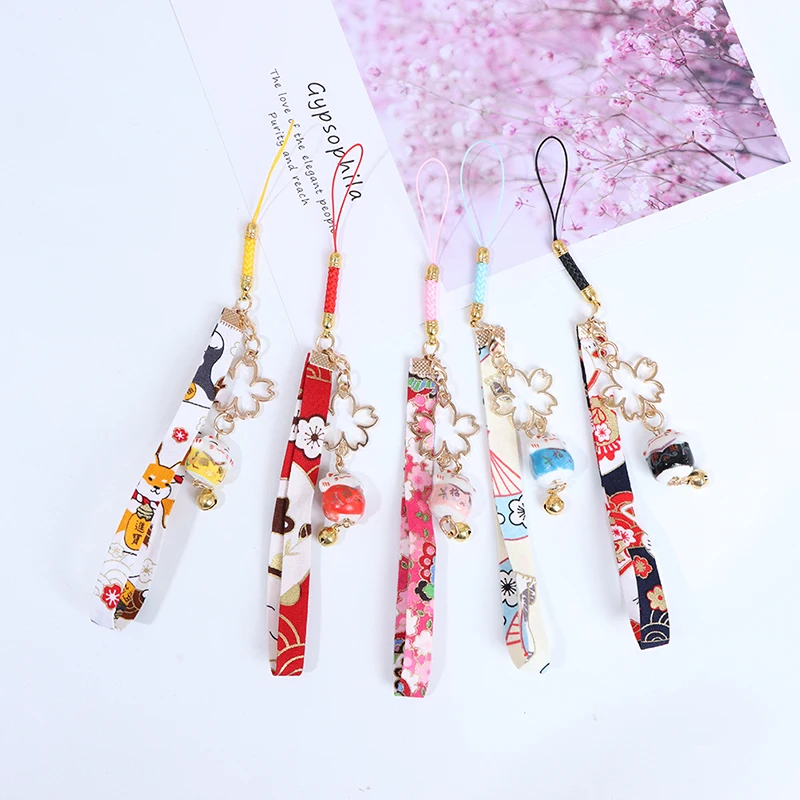 Phone Strap Lanyards Daisy Flower Cat Bell Mobile Phone Hang Rope Charm Decor