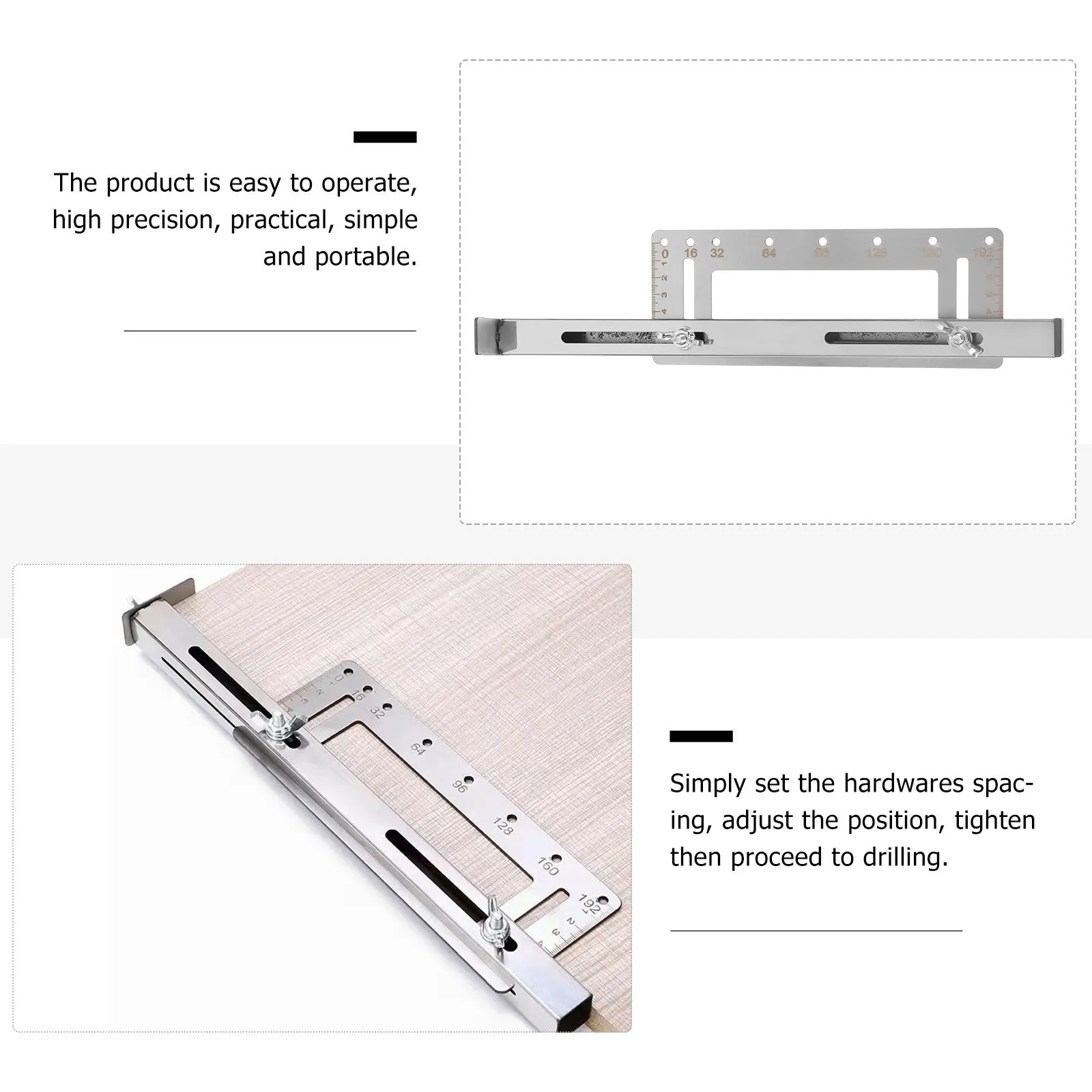 

Cabinet Hardware Template Stainless Steel 2-Side Installation Guide Adjustable Punch Locator for Cabinet Handle Woodworking