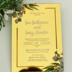 Mirror Gold Acrylic Wedding Invitation Card, Custom Printed, 10Pcs
