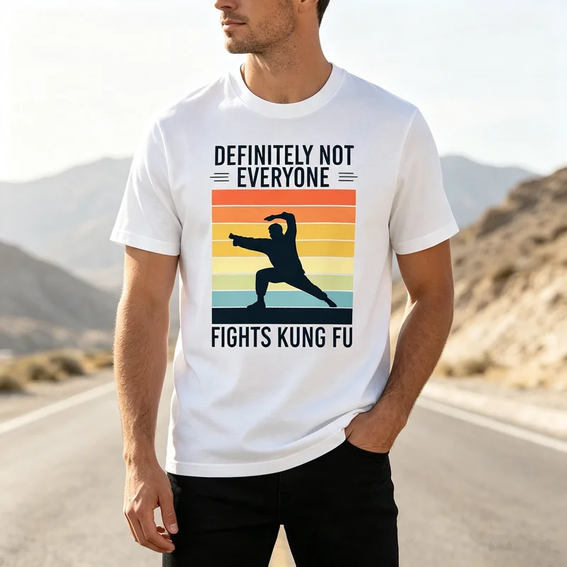 Kung Fu Martial Arts Definitely Not Everyone Fights Retro Sunset Graphic T Shirt Tee Casual Streetwear for Men Women Fashion Top