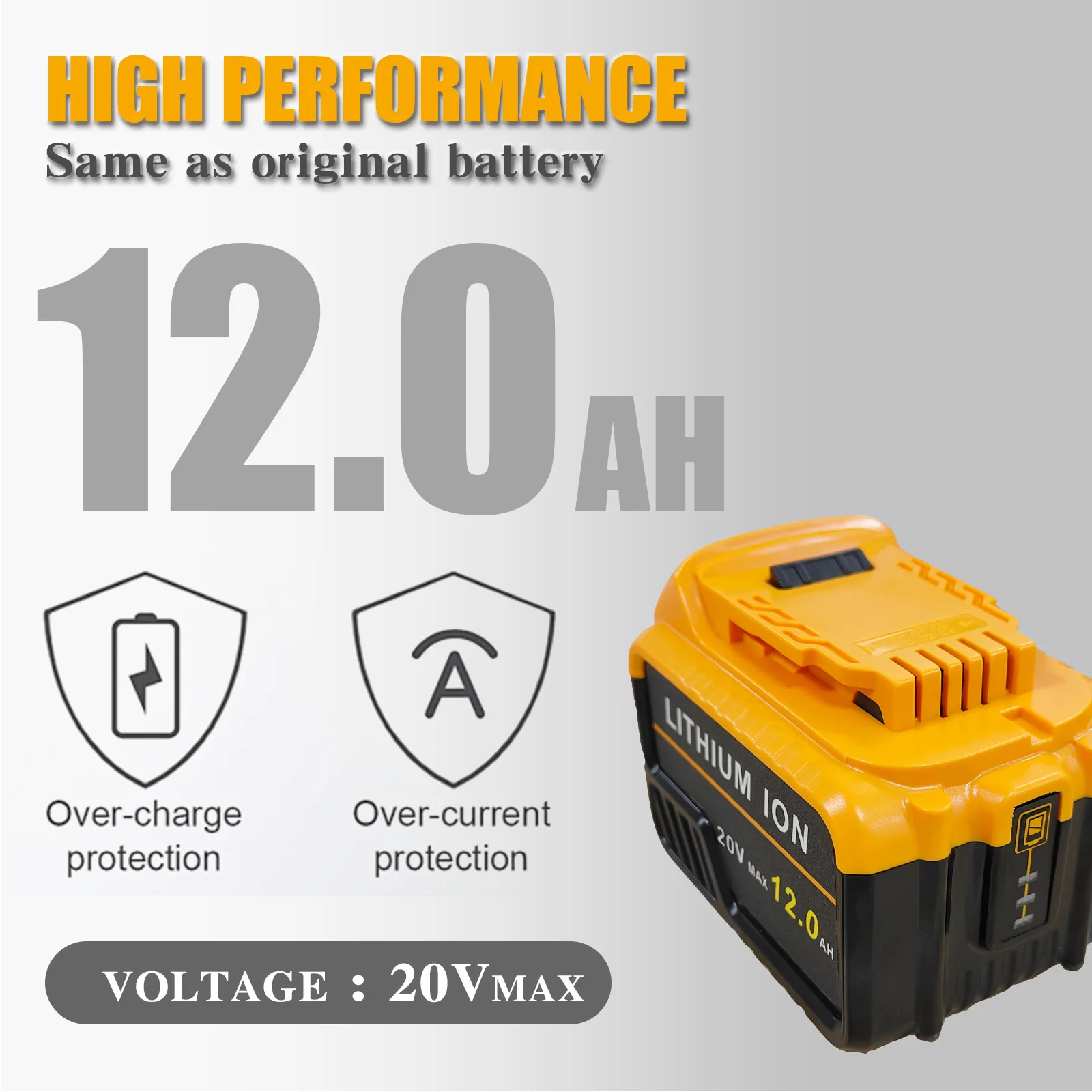 2Pack 20V 12.0Ah Replacement Battery for DeWalt DCB200 DCB184 DCB101, Li-Ion Rechargeable Battery with LED Power Indicator