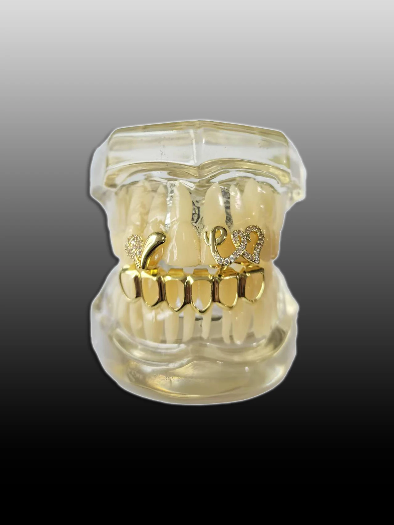 Hip-Hop Style Fashion-Zirconian Hearts/Hollowed-Out Lower Teeth. Rap Singer's Zirconian Teeth, Street Dance Decoration.