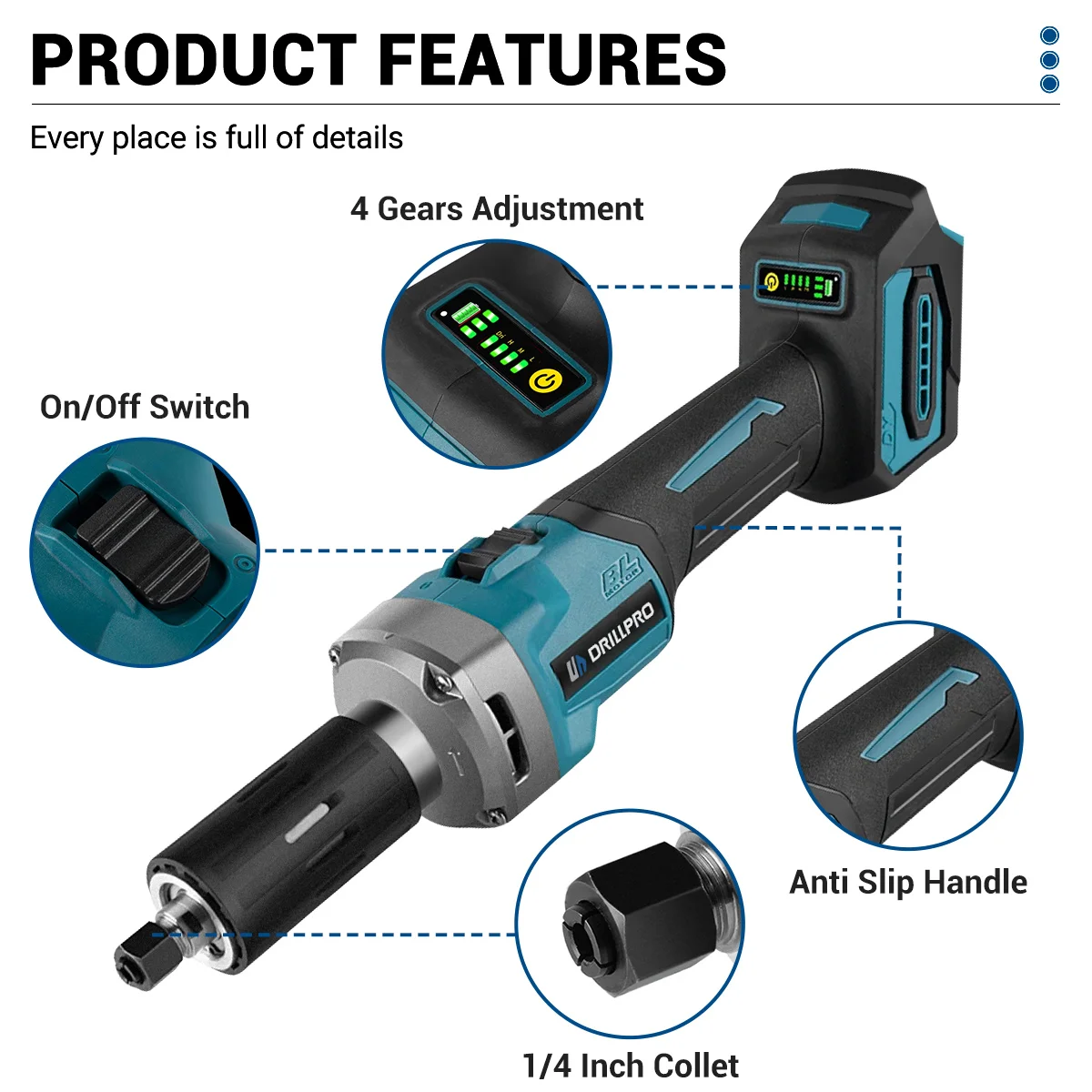 Drillpro 38mm 2000w moedor de ângulo sem escova sem fio elétrica polimento máquina moagem 35000rpm moedor para makita 18v bateria