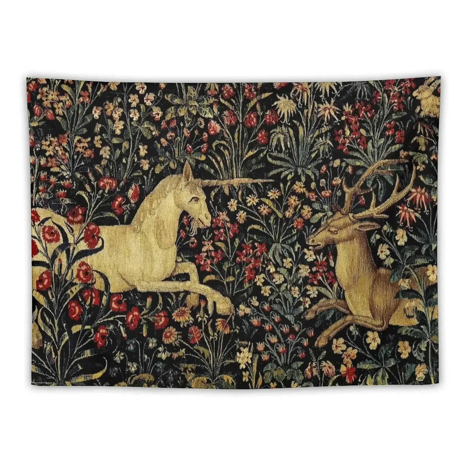 

Medieval Unicorn Midnight Floral Tapestry Decor Home Wall Hanging Decor Decorative Wall Aesthetic Room Decors Tapestry