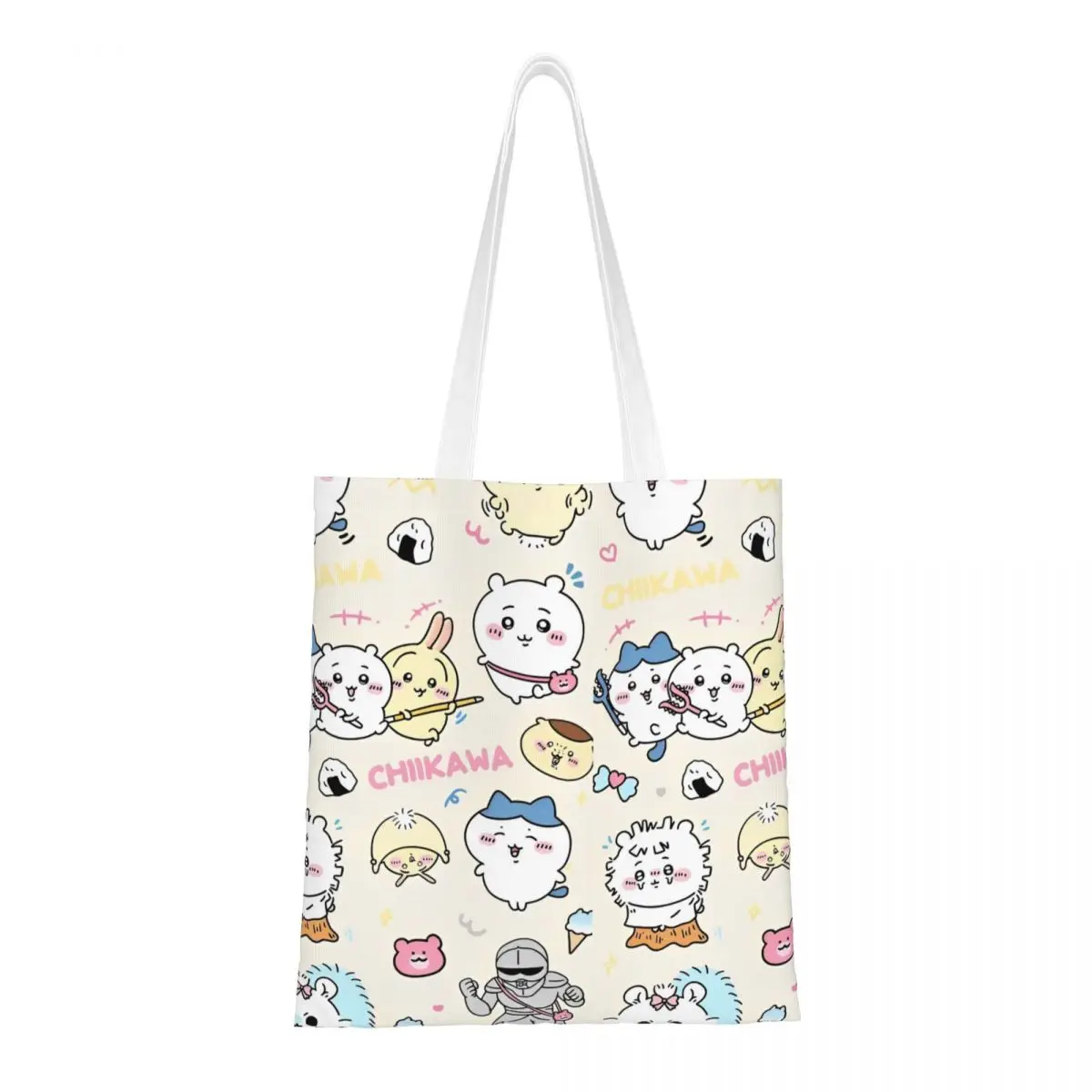 Cute Chiikawa Kawaii Cartoon Canvas Tote Bag Trendy Large Capacity Grocery Bag for Unisex Hachiware Usagi Student Bags