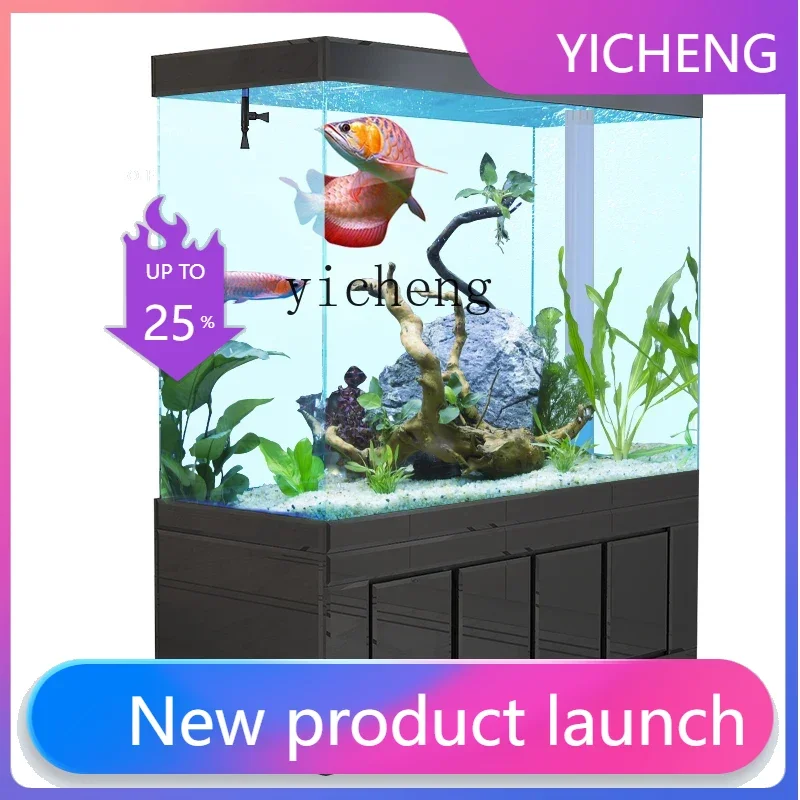 

LYY living room large household aquarium partition wall floor filtration water-free ecological ultra-white glass goldfish
