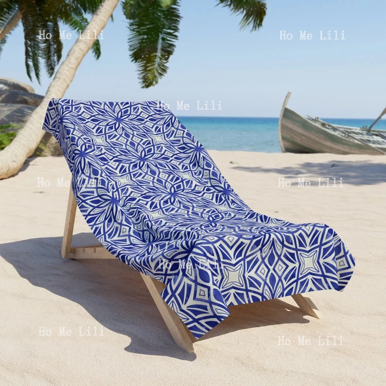 Blue Tile Beach Towel Print Tiles Towels Summer Pool Accessories Gift