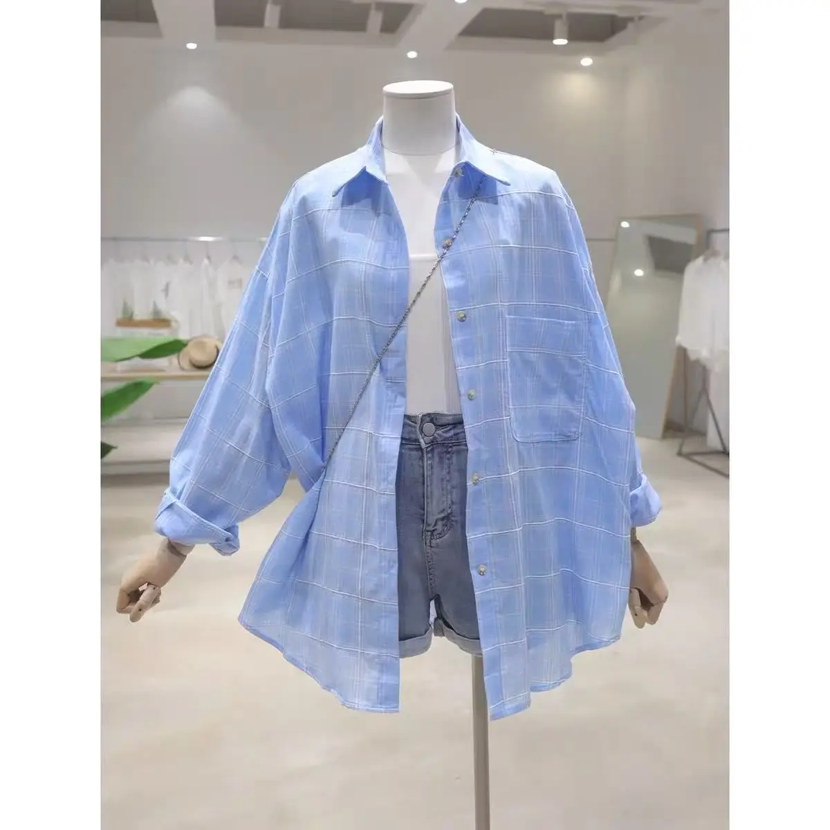 Summer 2026 Loose Plaid Sun Protection Shirt Women's Lazy Style Versatile Thin Long Sleeve Outerwear Shirt Korean Style Polye...