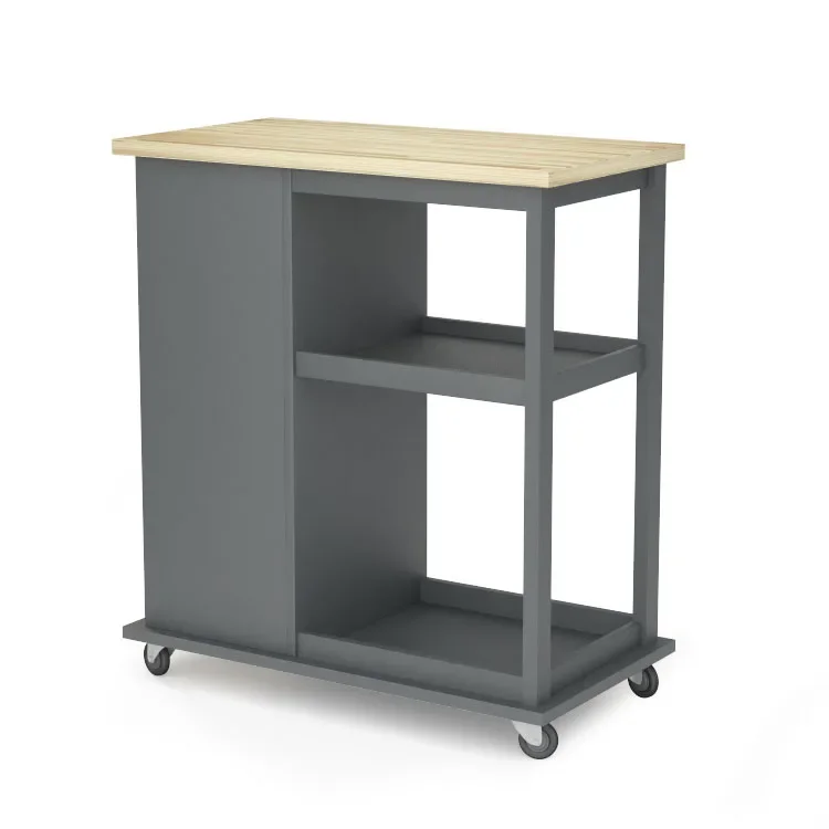 

-Home Style Wood Top Natural Finish Rolling Slim Kitchen Food Trolley