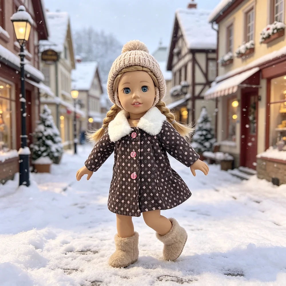 18 Inch Doll Retro Brown Coat Doll British Style Outfit Sweet and Artistic Style Suitable for 18 Inch Doll Clothing Doll Accesso