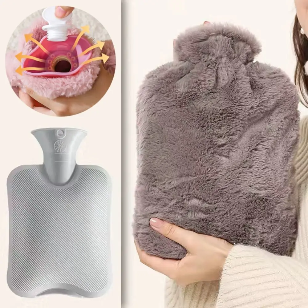 1L/2L Hot Water Bag Soft Plush Warm Water Bag Pouch Faux Rabbit Fur PVC Hot Water Bottle Neck Shoulder Back Hand Legs Waist