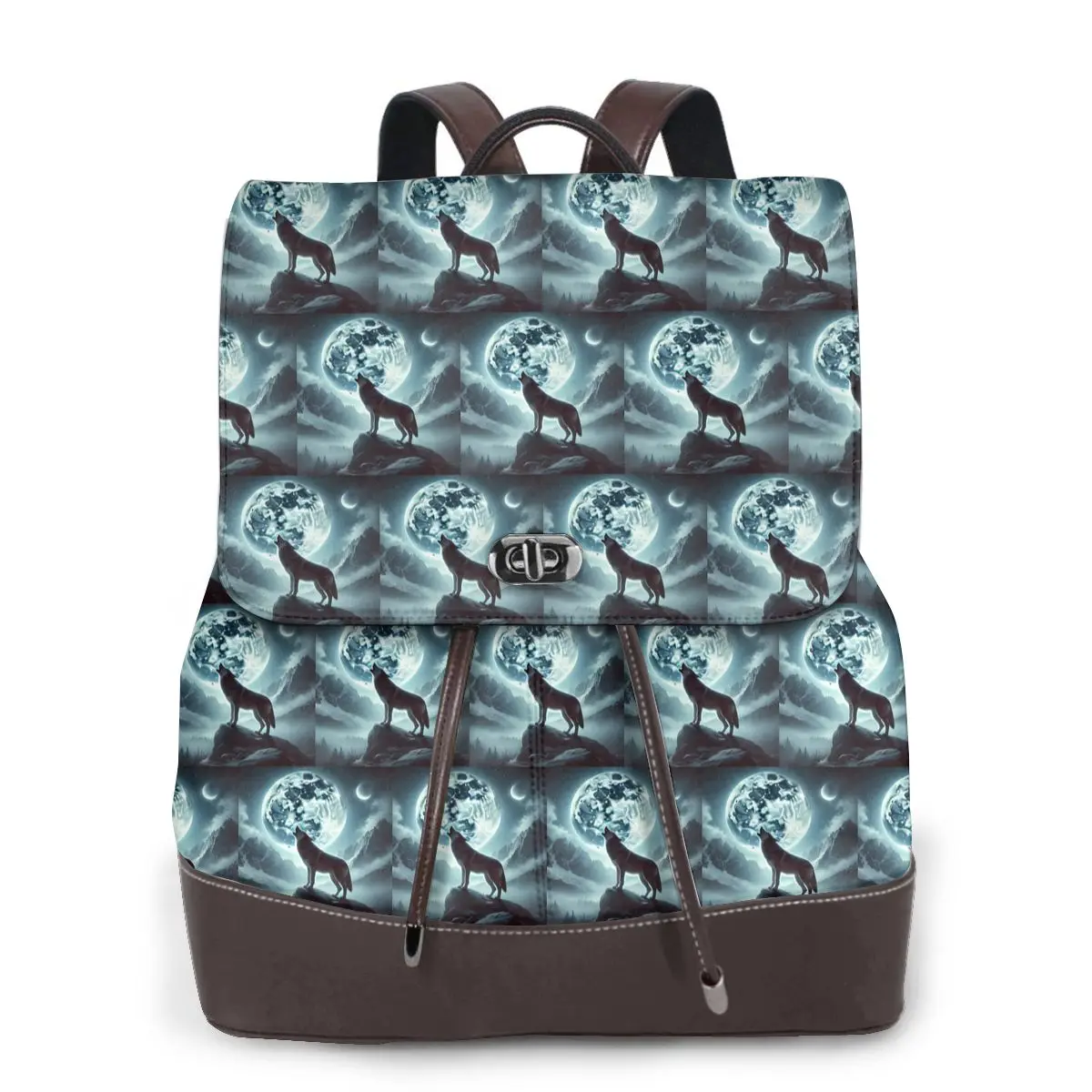 Howling Wolf Under The Moonlight Print Bookbag School Student Bags Hiking Travel Daypack for Women Fashion Derma Backpack