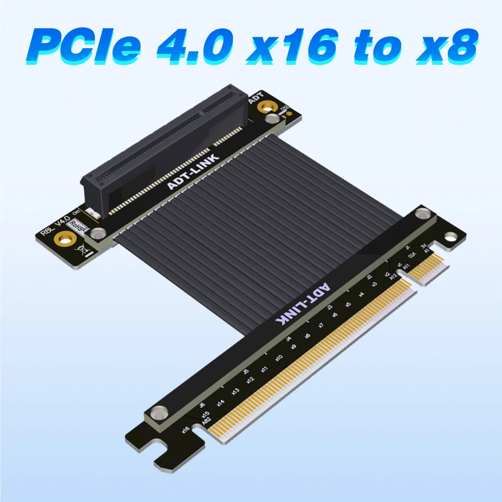 

Кабель-удлинитель ADT PCI-E 4,0x16-x8, 16x 8x PCIe4.0, высокая скорость, стабильность, поворот, удлинение 1U