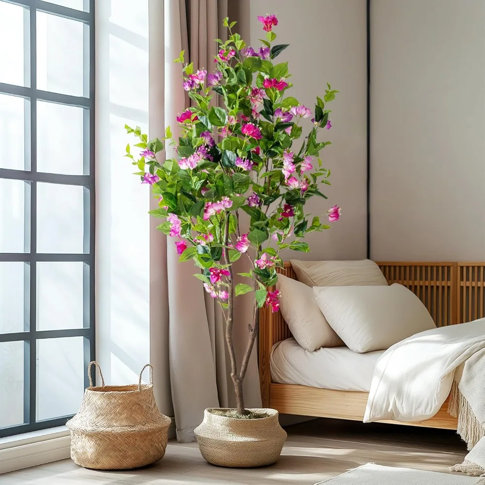 شجرة Bougainvillea الاصطناعية طويلة القامة بوعاء أشجار Bougainvillea وهمية للأماكن الخارجية والداخلية ذات بوعاء صناعي نابض بالحياة #5