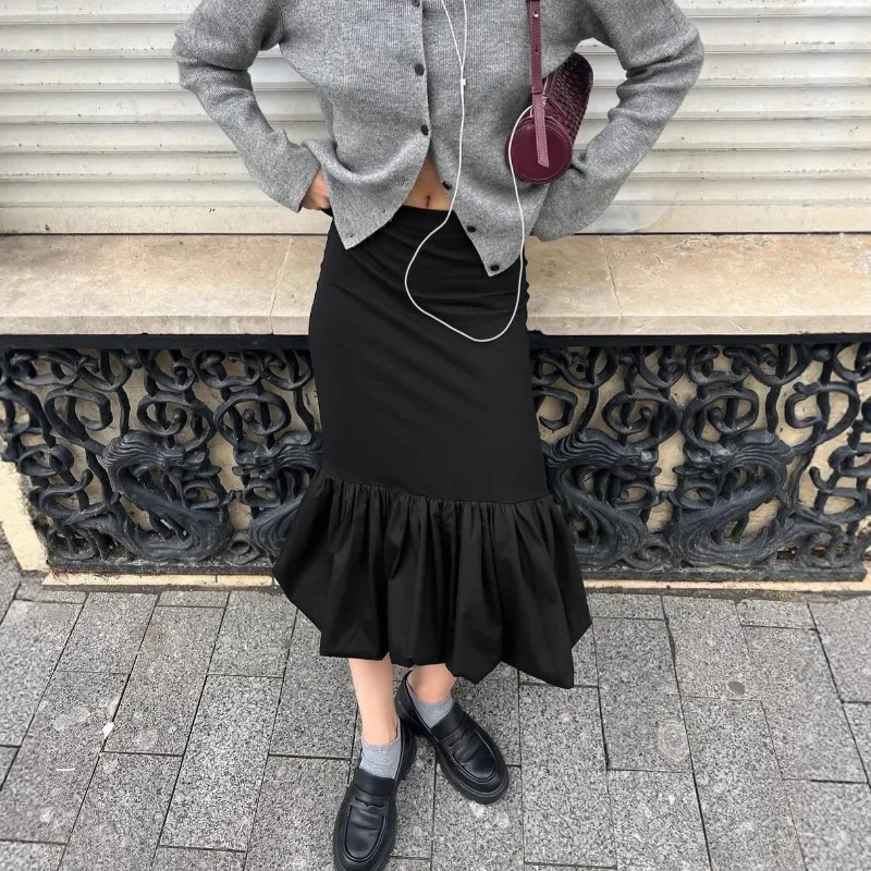 

Tuularose Black High Waist Skirt Women's New Solid Pleated Patchwork Puffy Skirt Elegant Luxury Party Looks Female Maxi Skirts