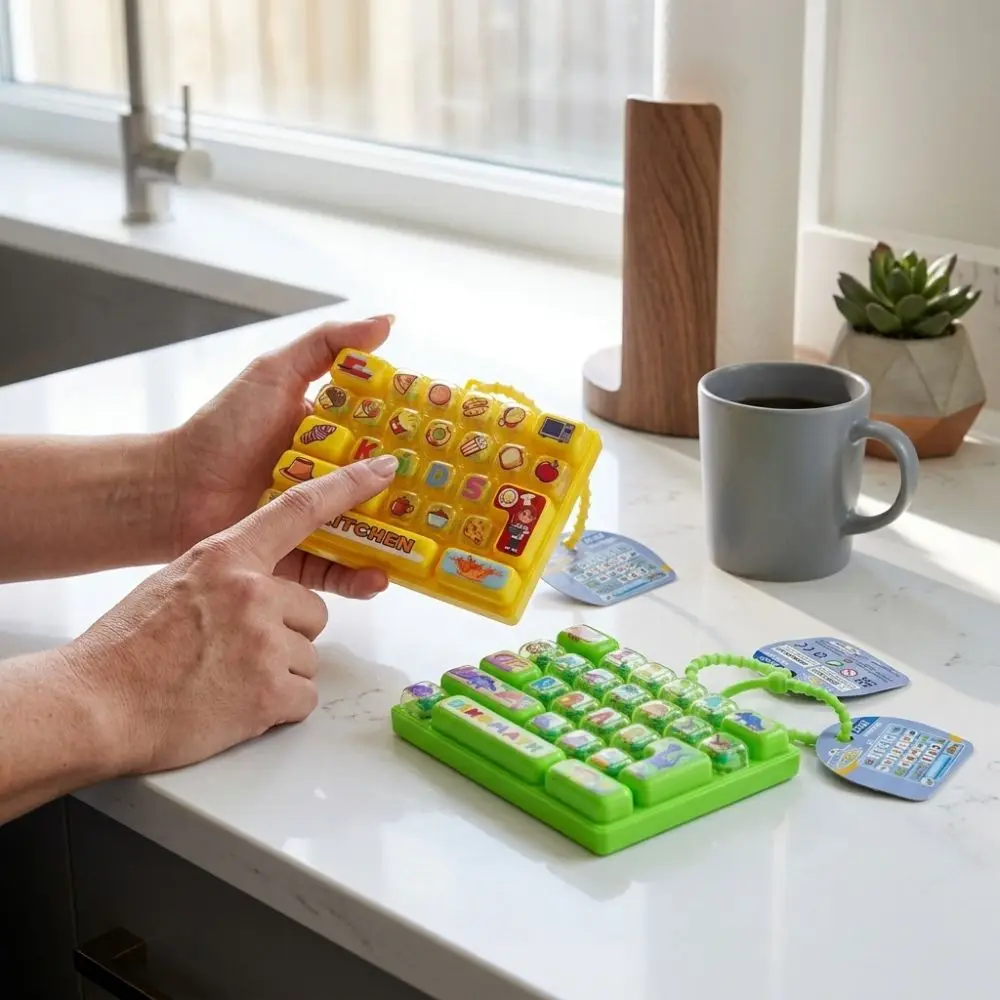 Cartoon 26 Keys Fidget Keyboard Plastic Clickable Keys Mechanical Keyboard Keychain Food Animal Clear Key Sounds