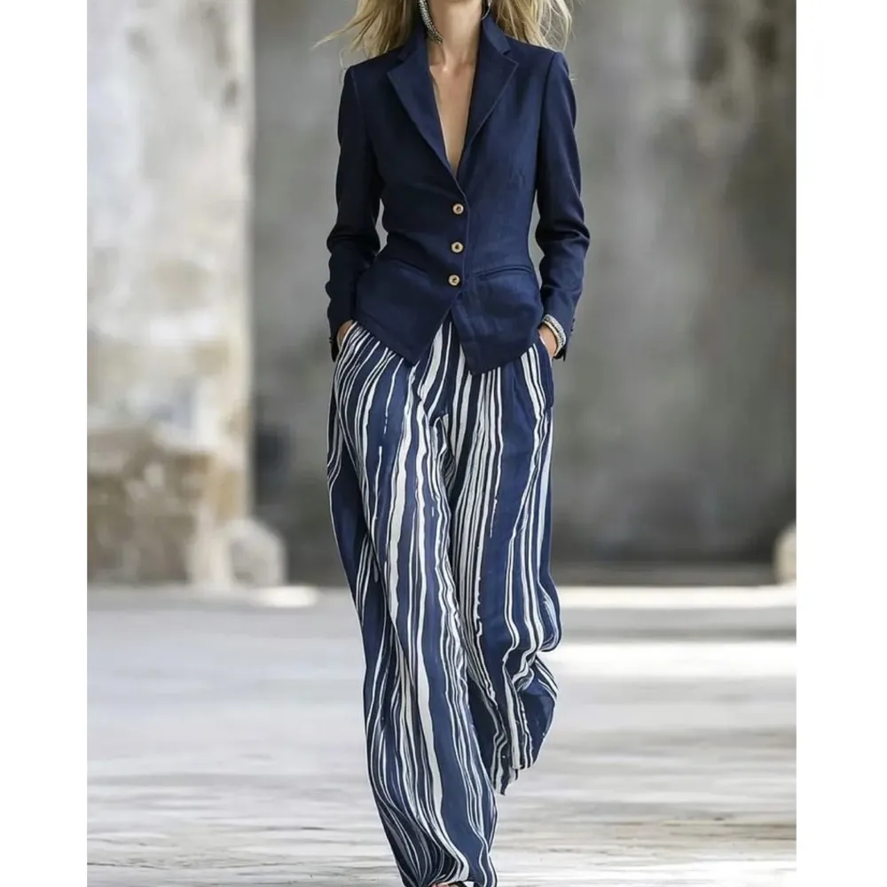 Commuting Style Long Pants Set Elegant Autumn Winter Versatile Single Breasted Long Sleeved Suit Jacket Long Pants Two-piece Set 6