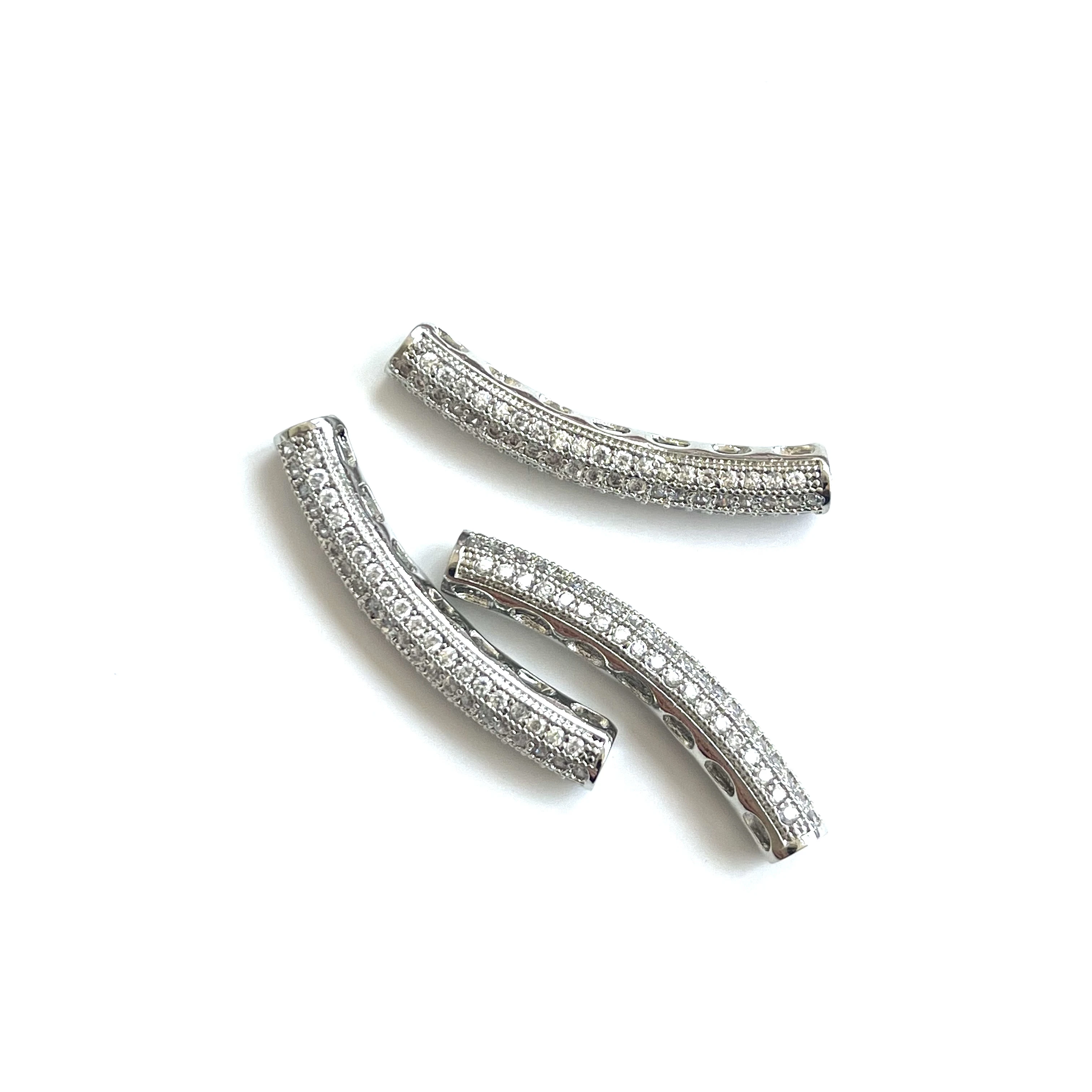 10Pcs CZ Pave Bar Tube Connector Zirconia Gold Silver Plated Jewelry Finding for Woman Bracelet Necklace Hand Making Design