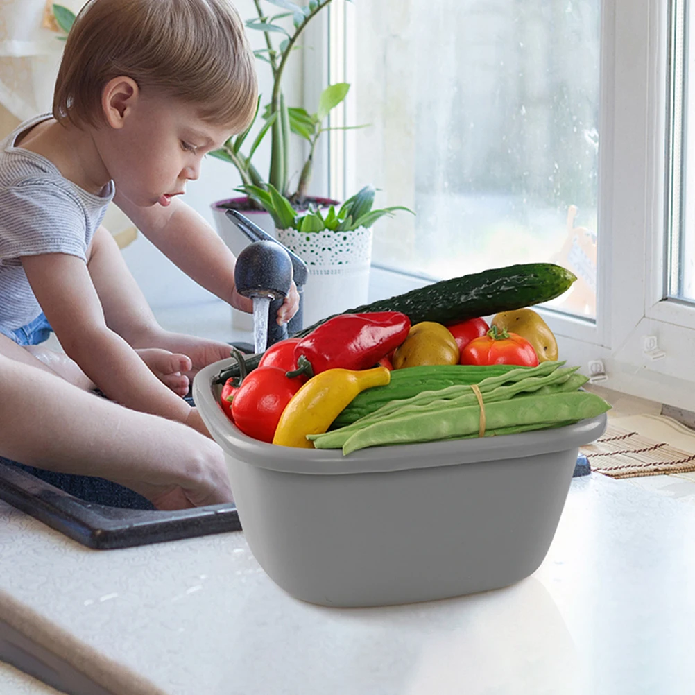 

2pcs Thickened Plastic Wash Basin Large Gray Multi-functional Bath Bucket for Face Hair Feet Clothes Vegetables