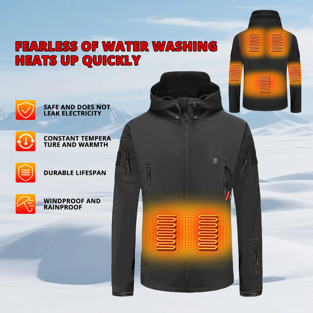 

Winter Heated Jacket 7 Area USB Electric Heating Jacket Washed Warm Jacket Man Women Camping Hiking Coat Thermal Clothing