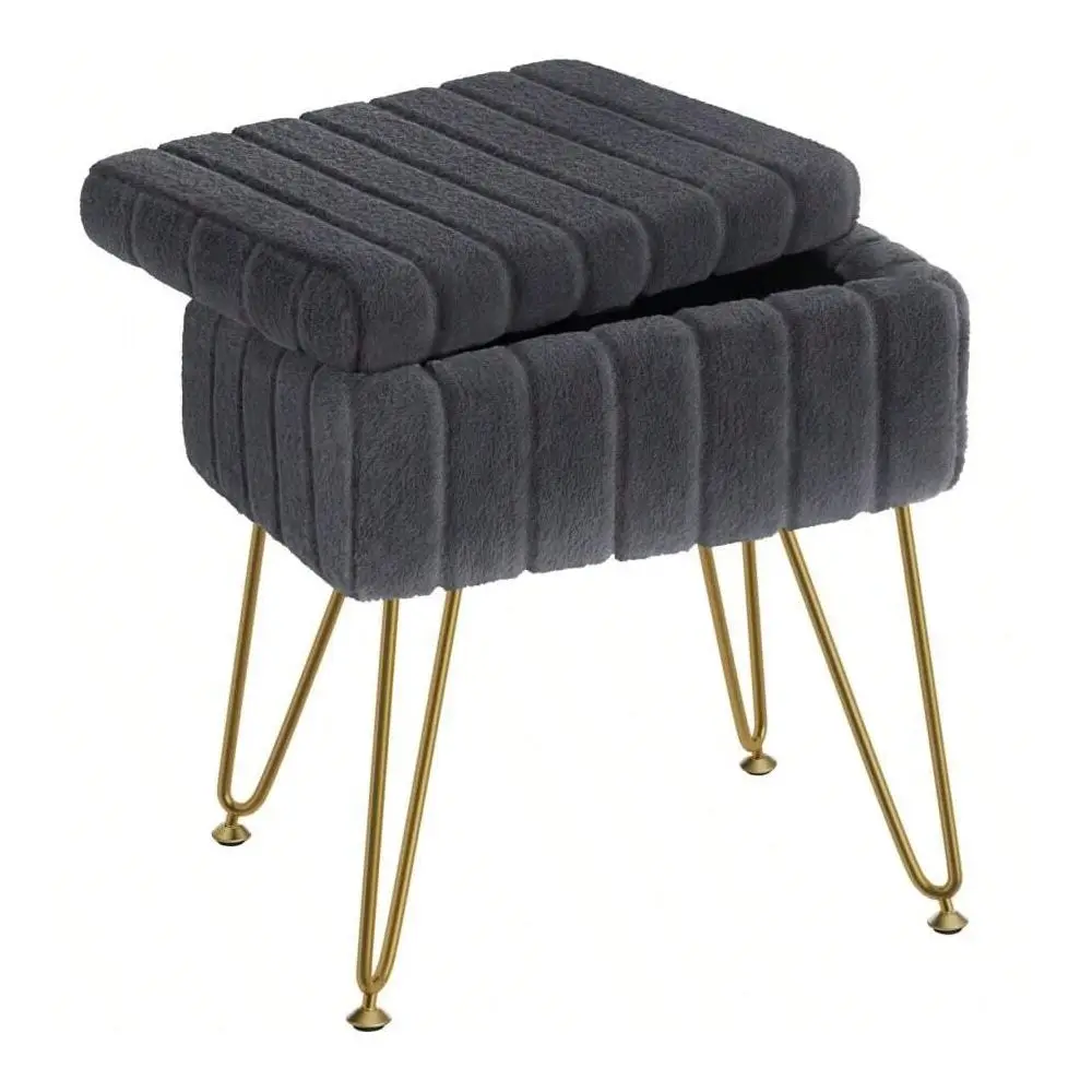 

Vanity Stool Chair Faux Fur With Storage, 15.7 L X 11.8 W X 19.4 H Soft Ottoman 4 Metal Legs With AntiSlip Feet, Furry Padded S