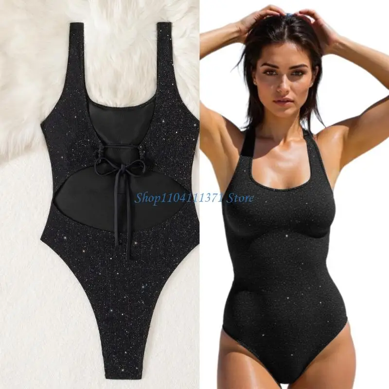 

P9FC Женщины отталкивают купальные купальники Trikini со скрещенным задним ремнем с блестящим ремнем