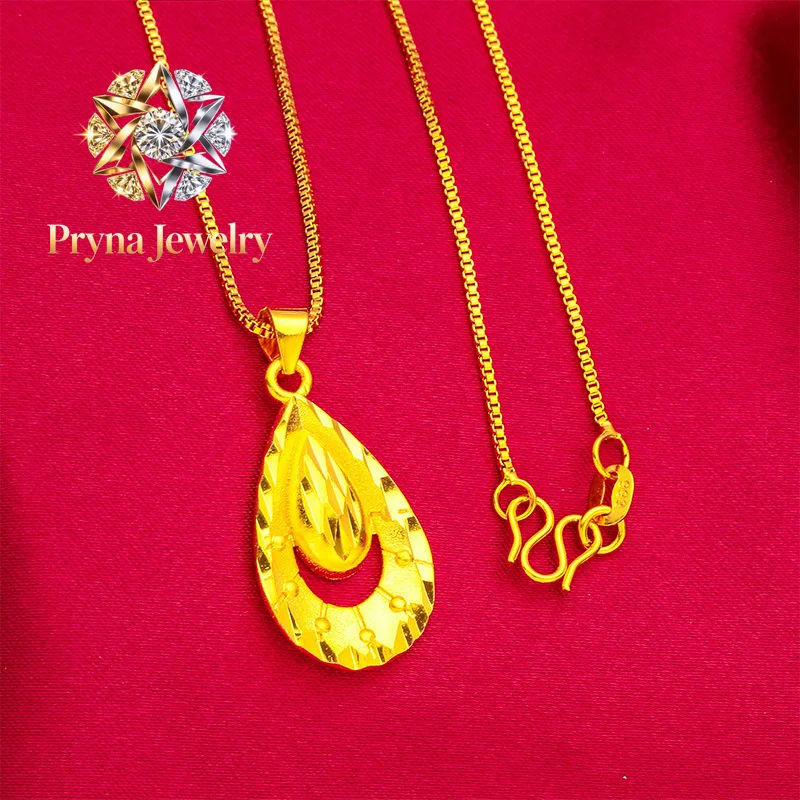 Pryna Jewelry   Teardrop Pendant for Women, 24K Gold, AU999 | Hollow teardrop with pearl tassel & rose gold plating, stunning fo