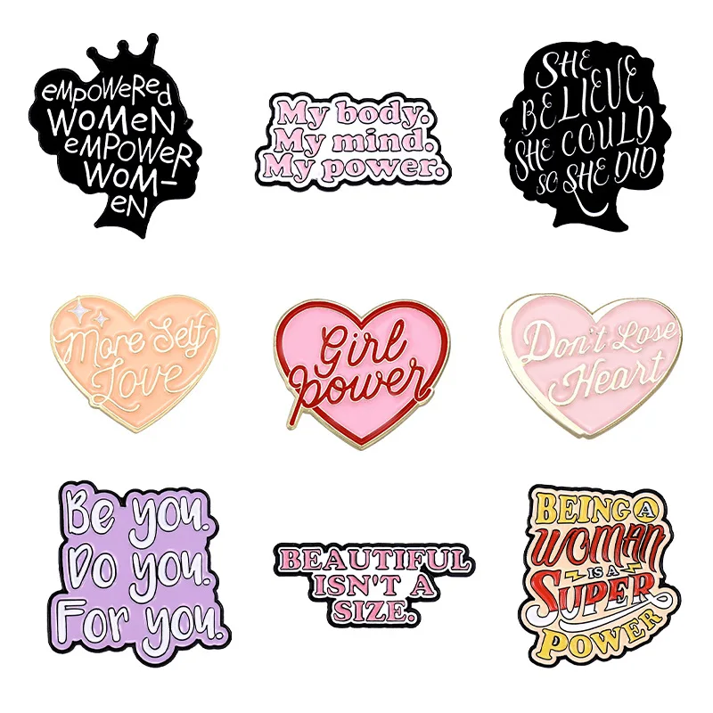 Empowered Women Enamel Pins Colorful Quotes Heart Girl Power Brooch Laple Badges Women's Jewelry Gift for Friends