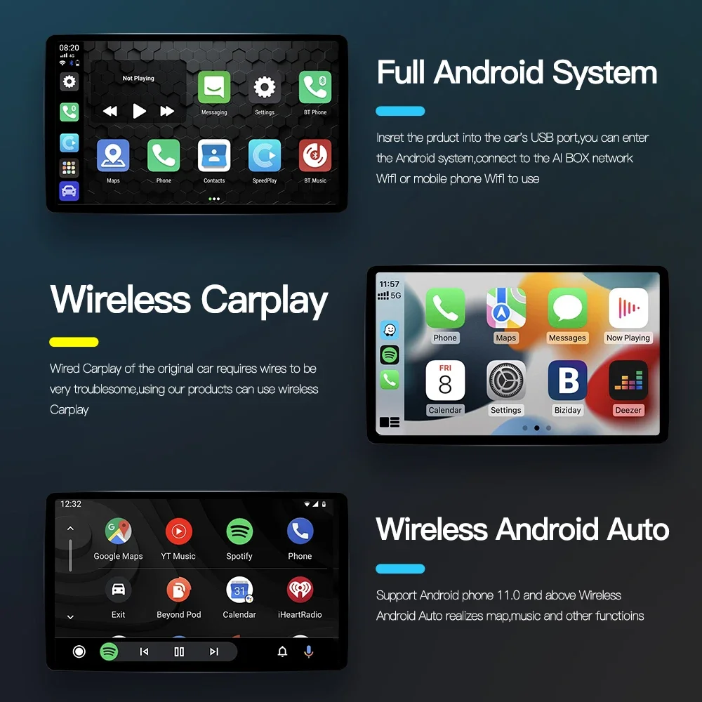 CarPlay Ai Box Android Qualcomm 8core 4G+64G 4G LTE GPS Wired to Wireless CarPlay and Android Auto For Volvo Audi Benz VW Toyota