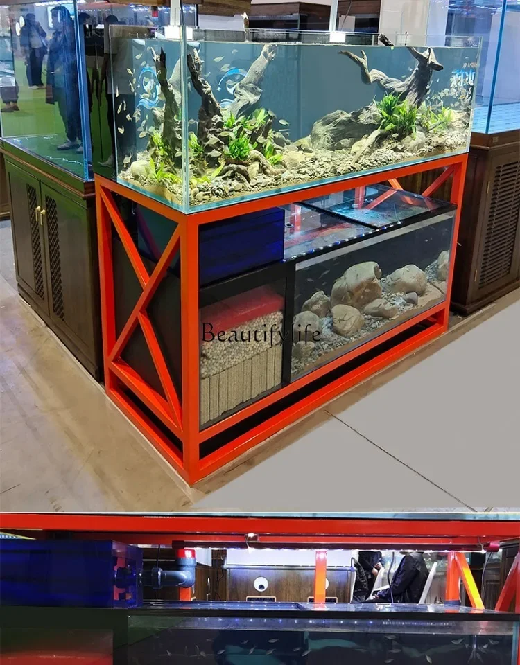 ห้องนั่งเล่นขนาดใหญ่ Home Stream Tank Upper และ Lower Office Ultra-White Glass Double-Layer Dragon Fish Tank