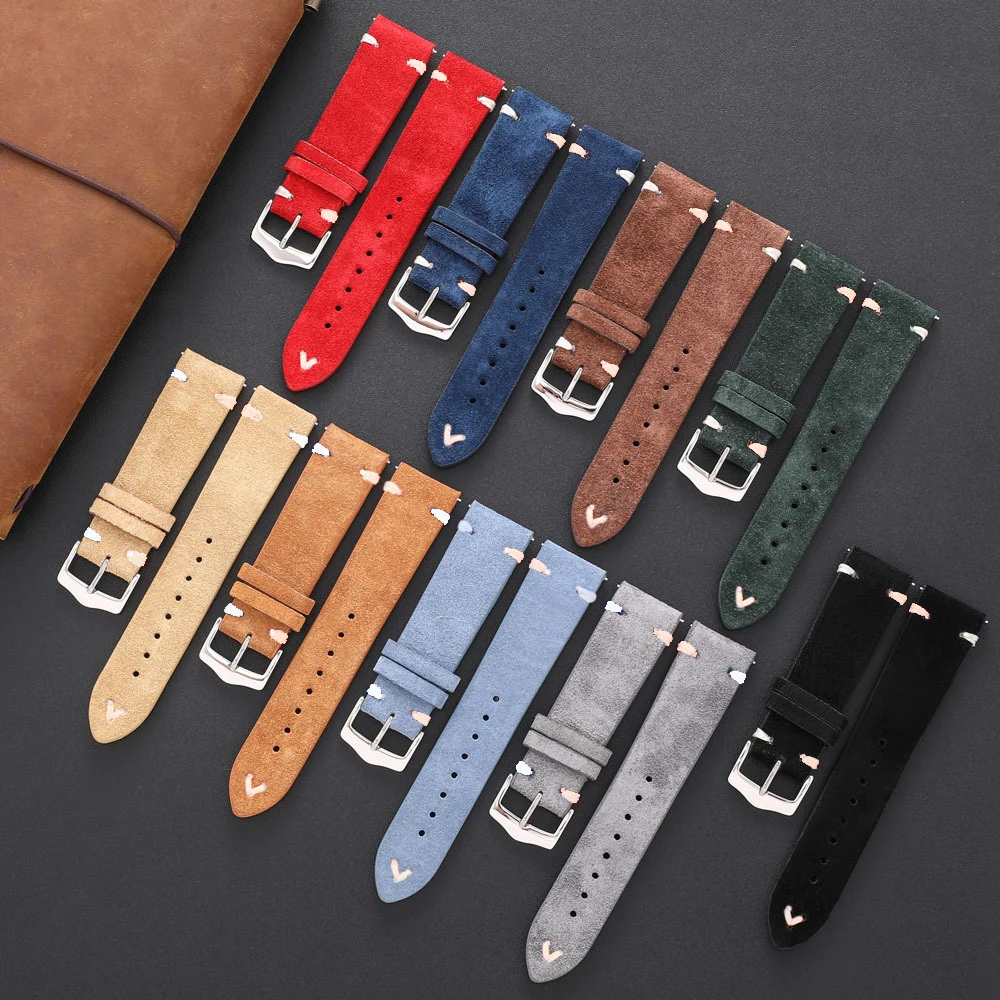 UTHAI G33 Suede Watch Strap 20mm 22mm Color Stitching Leather Smart Watch Bracelet Accessories For Samsung For Huawei Watchband