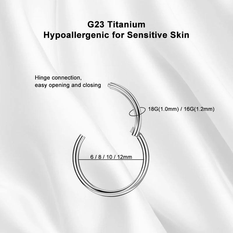 ASTM F136 Titanium Glossy Hinged Nose Ring Hoop, 18G/16G Hinged Segment Ring Nose Septum Cartilage Helix Lobe Piercing Jewelry