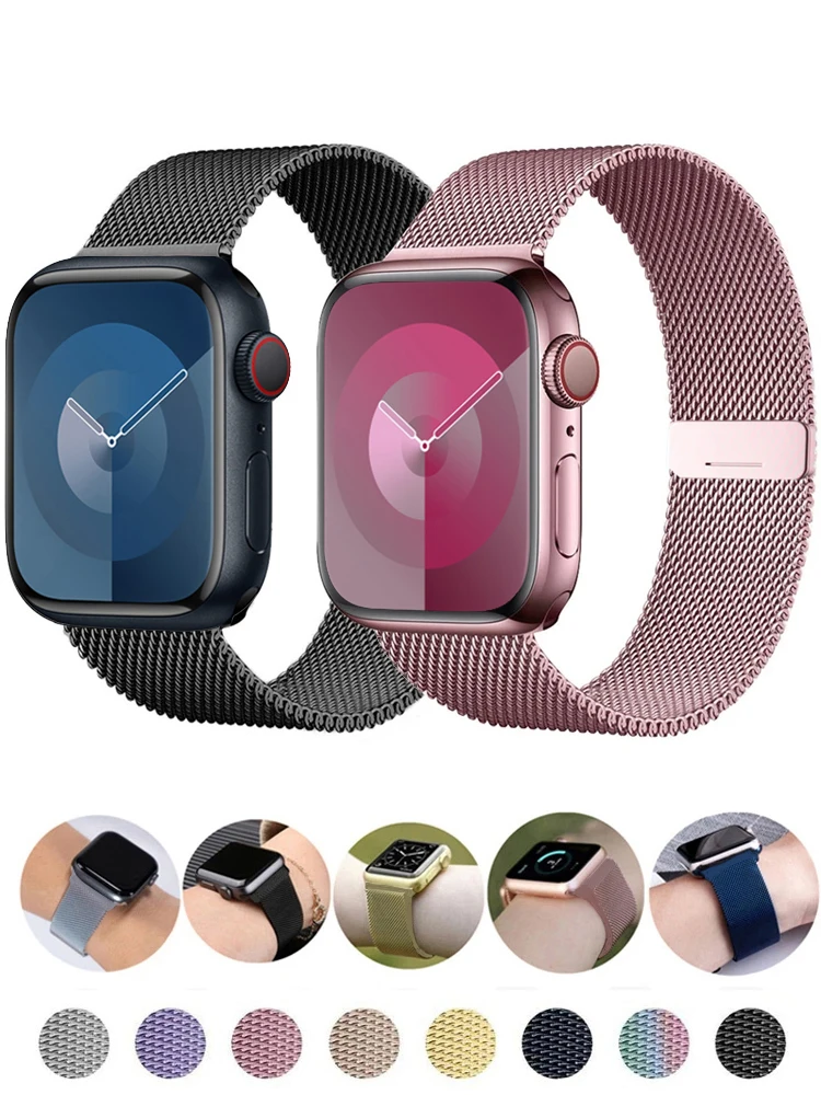 Milanese loop Strap For apple watch Band 44mm 45mm 41mm 49mm 42mm 38mm correa bracelet iWatch series 3 6 5 7 8 9 ultra 2 SE 40mm