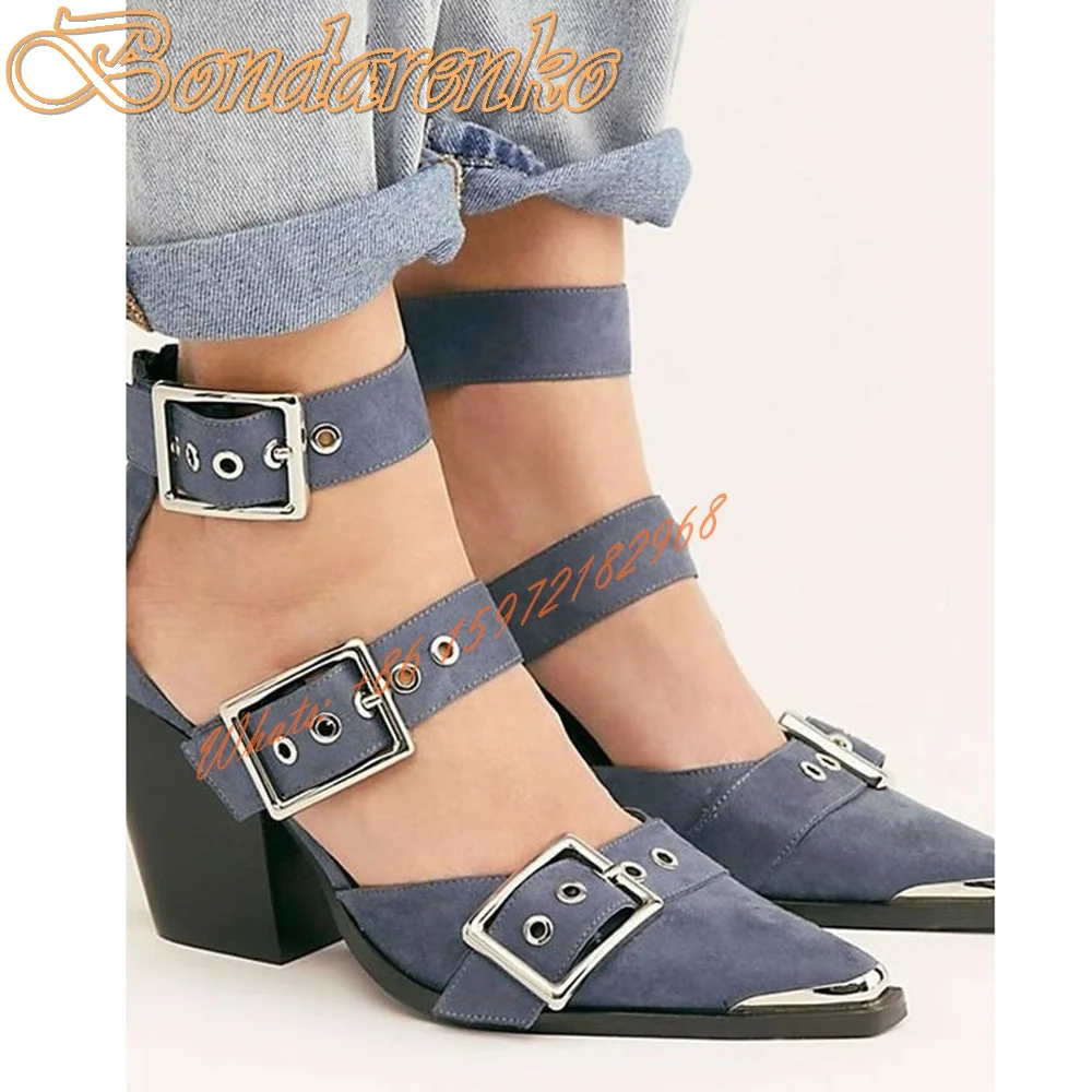 Belt Buckles Chuny Heels Pumps Pointy Toe Straps Rivet Hollow Solid Women Dress Shoes Leather Sexy Designer Pumps Spring Autumn