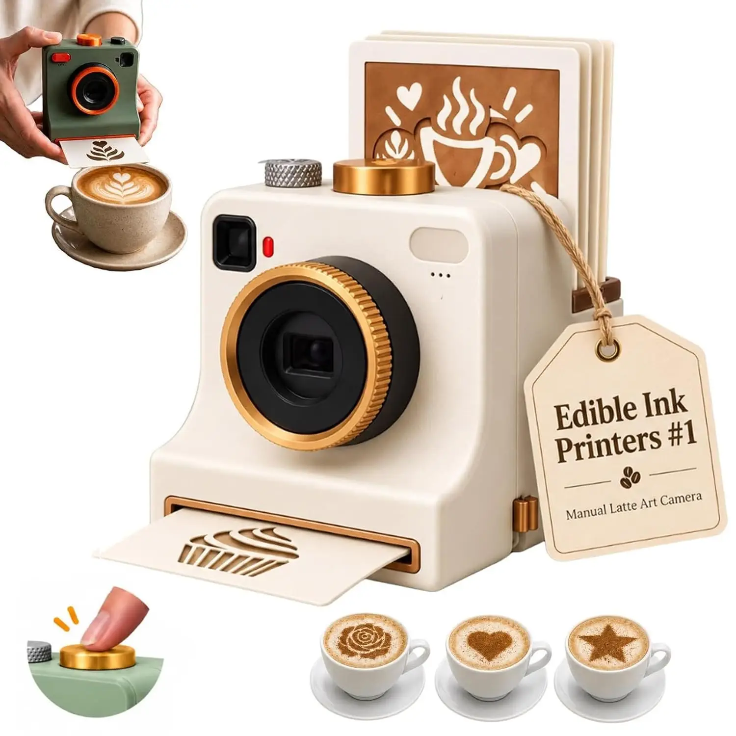 One-Touch Latte Art Stencil Camera 3D Printed 24 Coffee Pattern Mechanical Coffees Stencil Printer for Cappuccino, Hot Chocolate