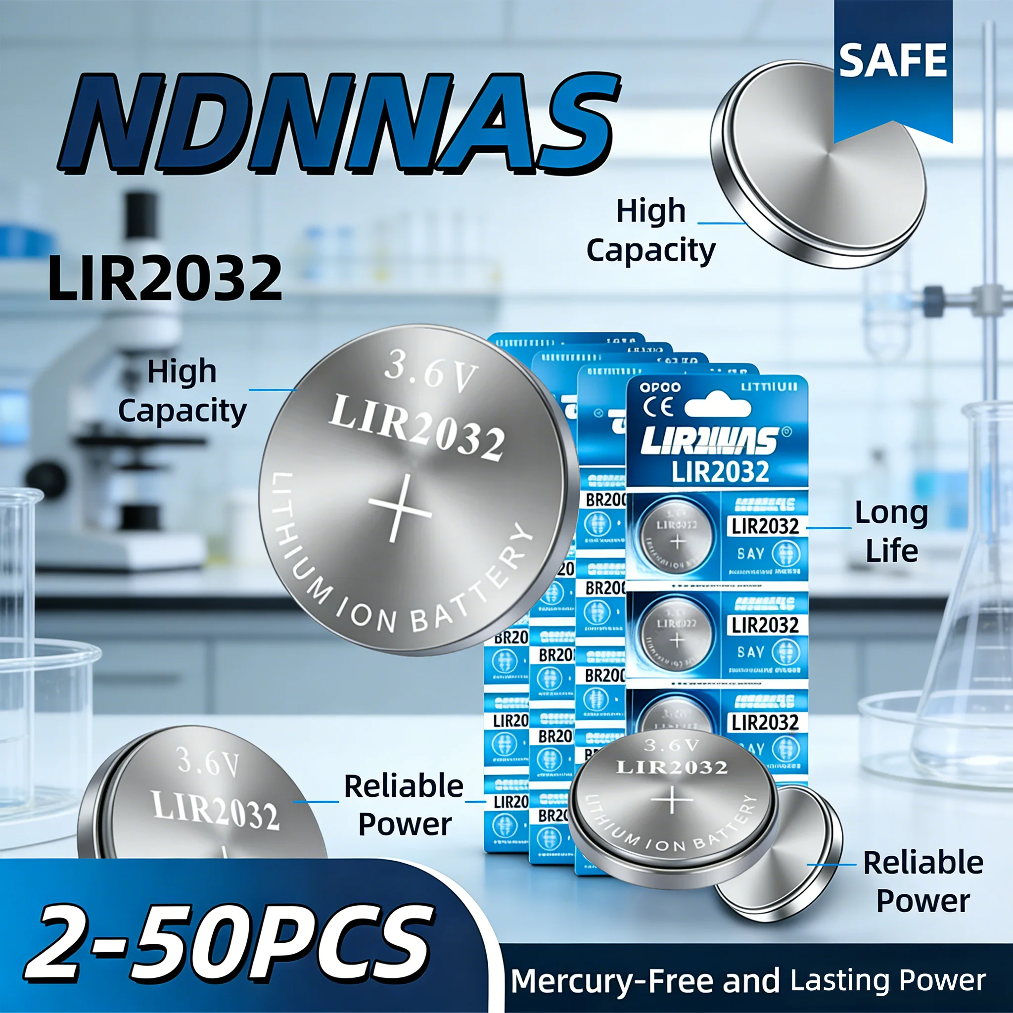LIR2032 3.6V Rechargeable Coin Cell Battery Multi-Pack For CR2032 DL2032 Replacement, For Watch & Car Key Small Electronics